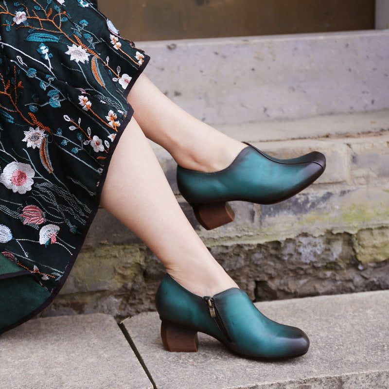 Frühling Peacock Blue Vintage Chunky Heels