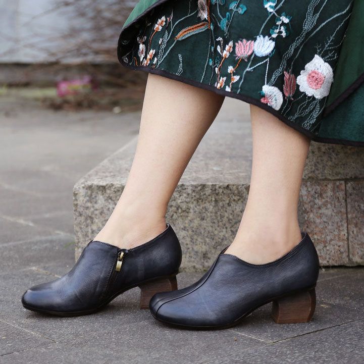 Frühling Peacock Blue Vintage Chunky Heels