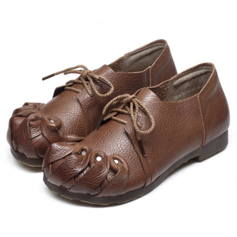 Frühling Retro Leder Handgefertigte Weiche Unterseite Flache Damenschuhe | Geschenk Schuhe