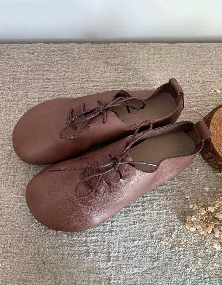 Frühlings-schnürschuhe Aus Weichem Leder Mit Abgerundeter Spitze