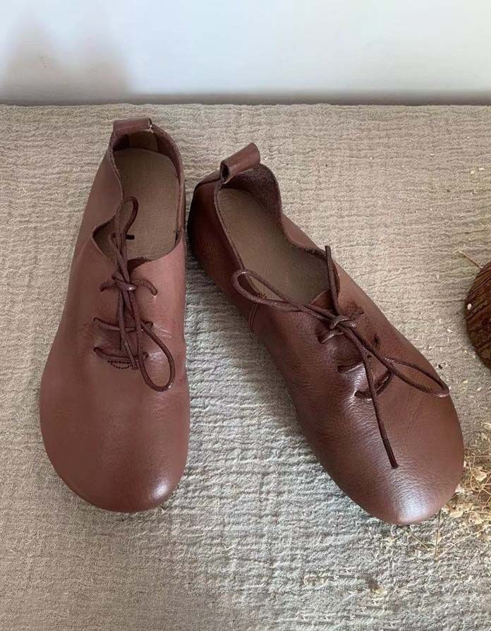 Frühlings-schnürschuhe Aus Weichem Leder Mit Abgerundeter Spitze