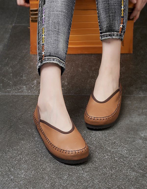 Frühlings-sommer-retro-leder-flats Loafer