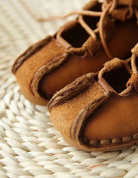 Handgefertigte Flache Sommerschuhe Mit Frontschnürung