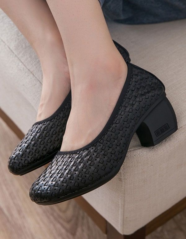 Handgemachte Chunky Pumps Aus Leder