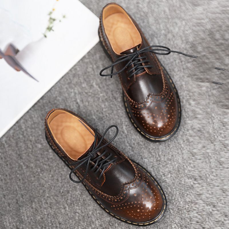 Oxford-schuhe Aus Leder Im Britischen Stil Mit Dickem Absatz