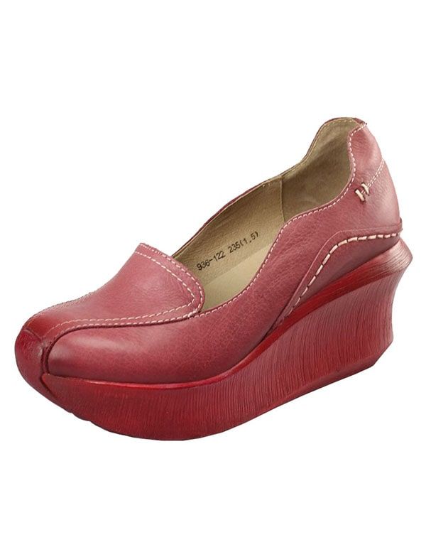 Retro-leder-keilabsatz-frühlings-schuhe Frauen