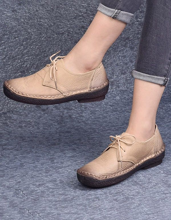 Spring Autumn Laced Cow Tendon Comfort Retro Flache Schuhe