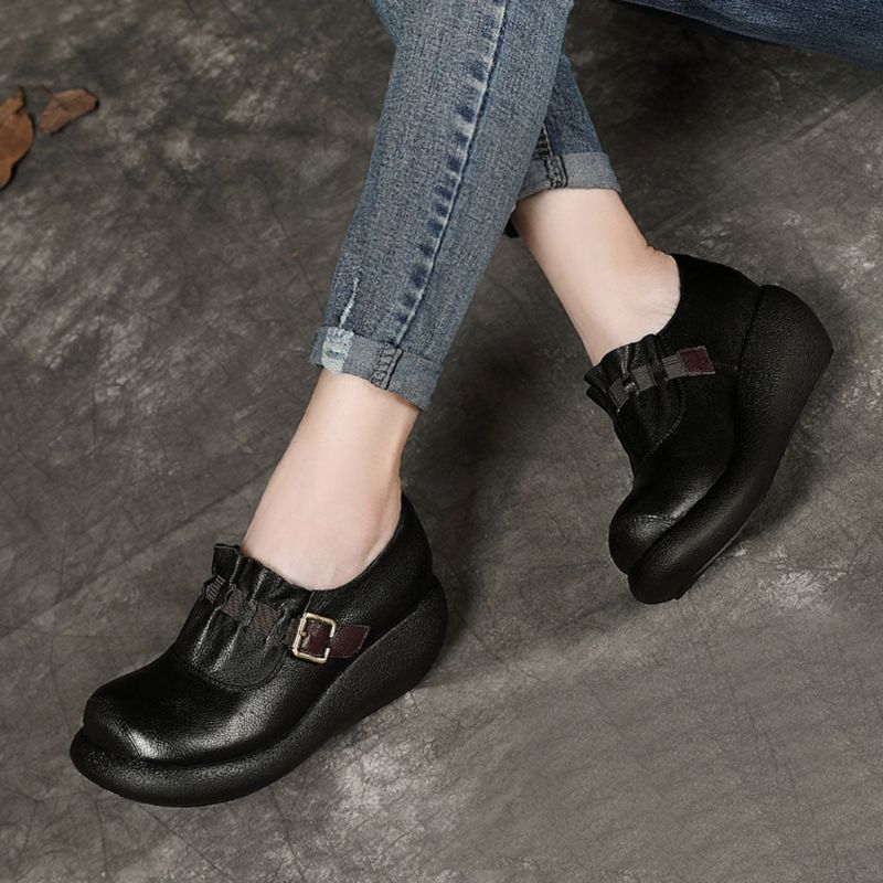 Spring Buckle Wedge Retro-schuhe