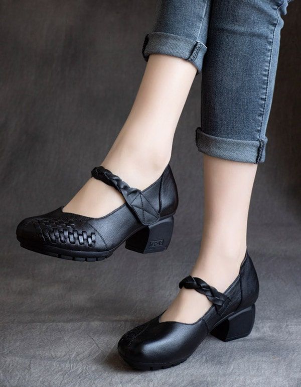 Spring Handgewebte Bequeme Chunky Heels Schuhe