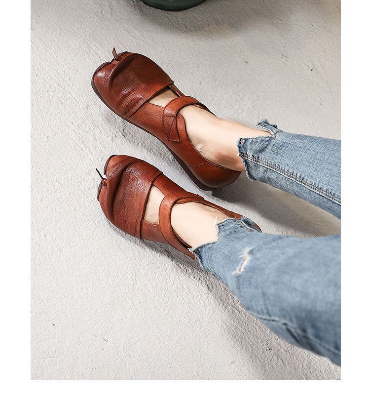 Spring Retro Leather Split Toe Bequeme Schuhe