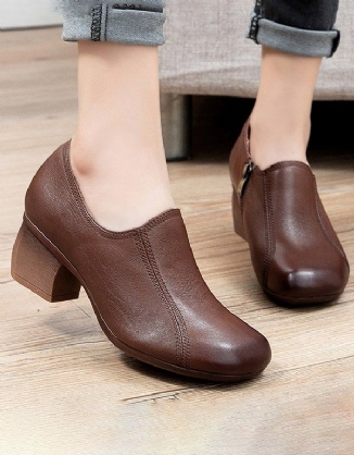 Spring Retro Leder Elegante Chunky Schuhe