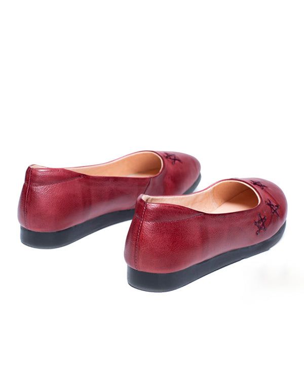 Spring Retro Leder Flats Handgemachte Spitze Pumps