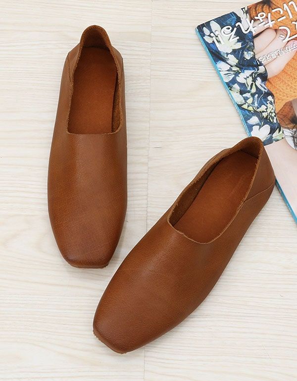 Spring Square Head Damen Leder Flats