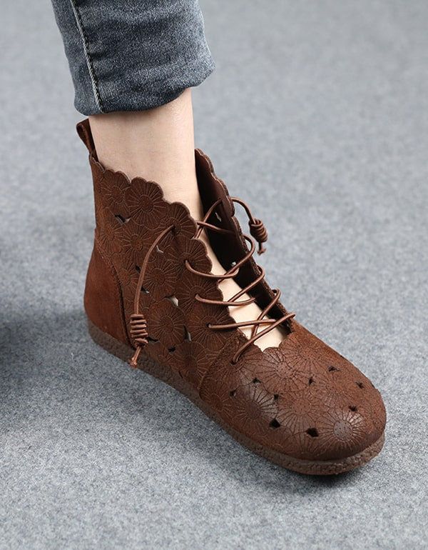 Spring Summer Round Head Hollow Sandal Boots