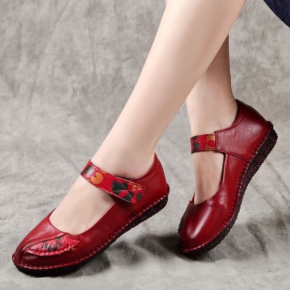 Spring Women Ethnic Leder Soft Bottom Flat Color Matching Schuhe