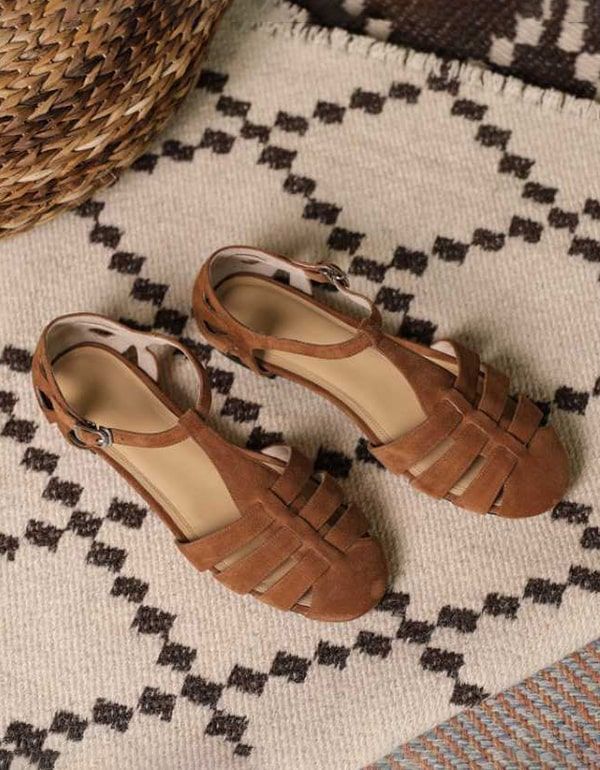 Flache Damensandalen Im Vintage-stil Mit T-riemen