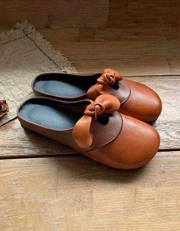 Handgefertigte Bowknot-slipper Aus Weichem Leder Für Damen