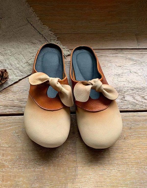 Handgefertigte Bowknot-slipper Aus Weichem Leder Für Damen