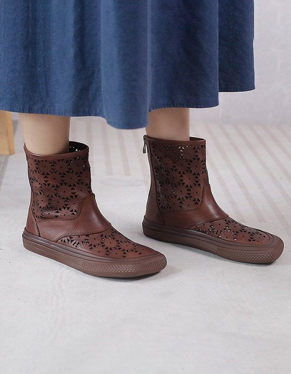 Handgefertigte Retro-lederstiefel Für Damen Im Sommer