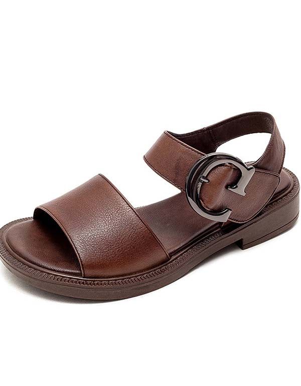 Handgefertigte Retro-sandalen Aus Leder Mit Großer Schnalle