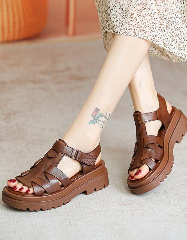 Handgefertigte Vintage Open Toe Plateausandalen