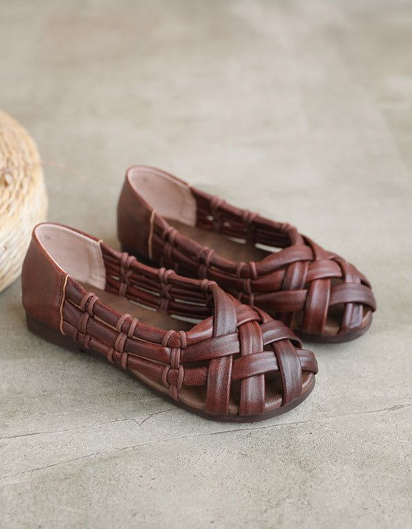 Handgewebte Retro-sandalen Aus Leder