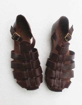 Retro-leder-sandalen Mit Geschlossener Zehenpartie