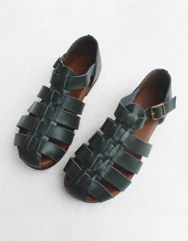 Retro-leder-sandalen Mit Geschlossener Zehenpartie