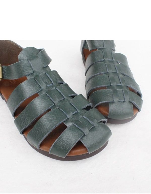 Retro-leder-sandalen Mit Geschlossener Zehenpartie