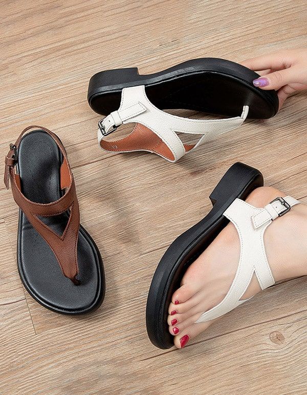 Sommer Retro Leder Flip Flops Sandalen