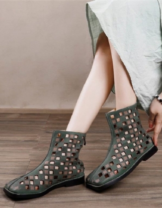 Square Head Handmade Hollow Green Summer Boots