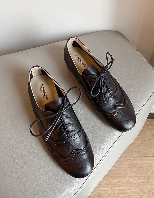 Brogue Aus Weichem Leder Geschnitzt Schwarz Damen-oxford