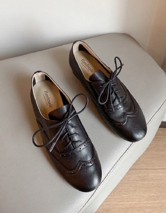 Brogue Aus Weichem Leder Geschnitzt Schwarz Damen-oxford