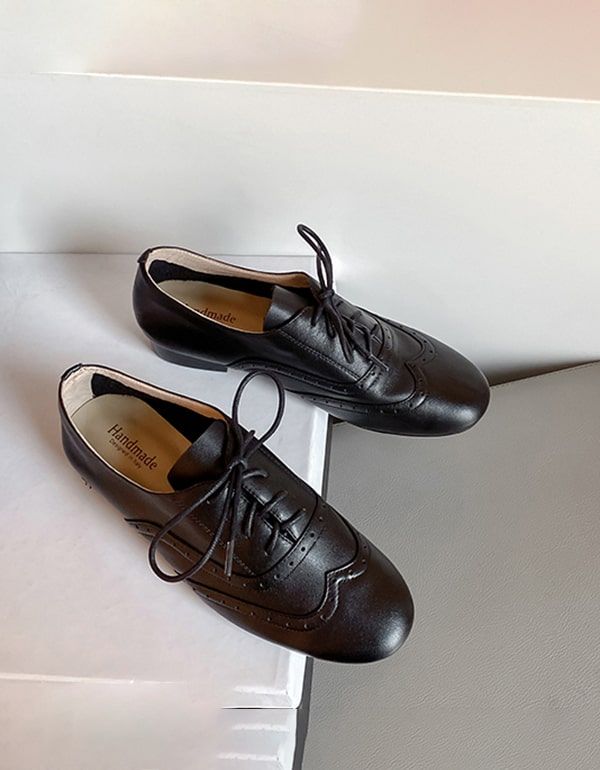 Brogue Aus Weichem Leder Geschnitzt Schwarz Damen-oxford