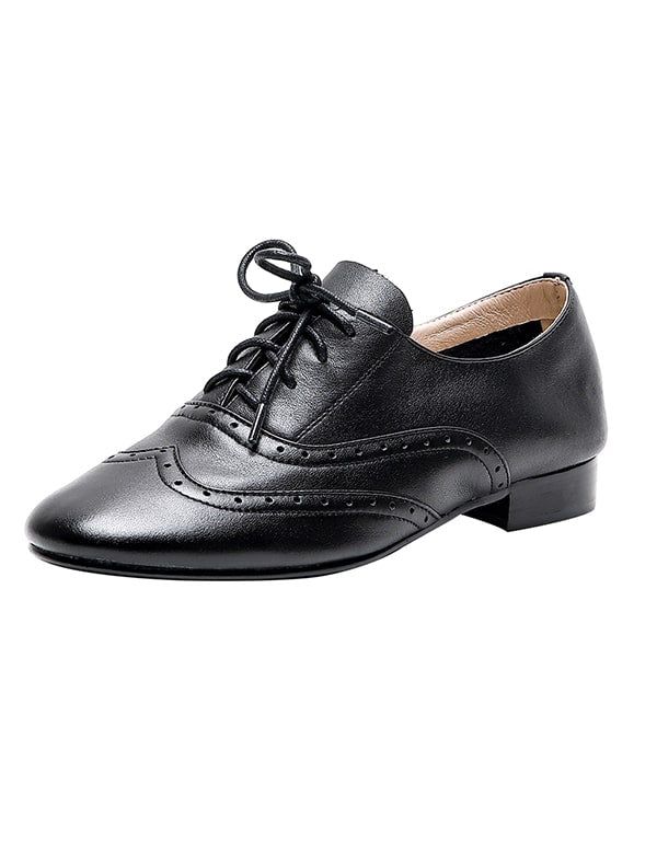 Brogue Aus Weichem Leder Geschnitzt Schwarz Damen-oxford