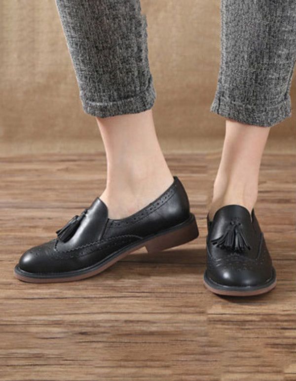 Klassische Geschnitzte Vintage-oxford-schuhe Mit Quaste