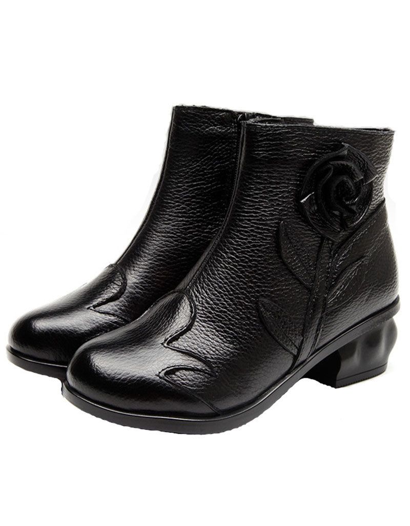 Ethno-stil Blume Ankle Chunky Bootie