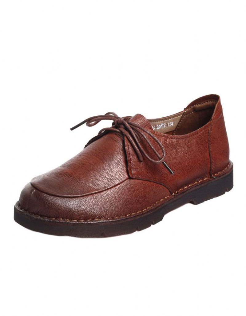 Handgefertigte Flache Retro-schnürschuhe Aus Weichem Leder