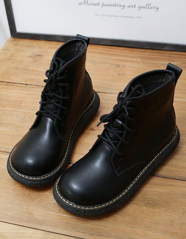 Handgefertigte Leder-plateau-retro-stiefel Für Damen