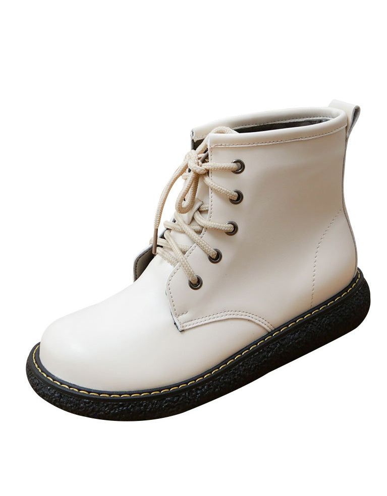 Handgefertigte Leder-plateau-retro-stiefel Für Damen