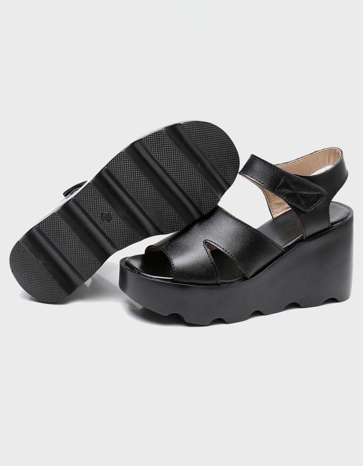 Handgefertigte Sommer-keilsandalen Aus Leder Im Retro-stil