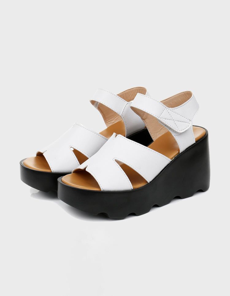 Handgefertigte Sommer-keilsandalen Aus Leder Im Retro-stil