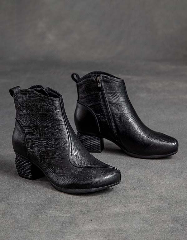 Handgemachte Retro Chunky Boots Aus Geprägtem Leder