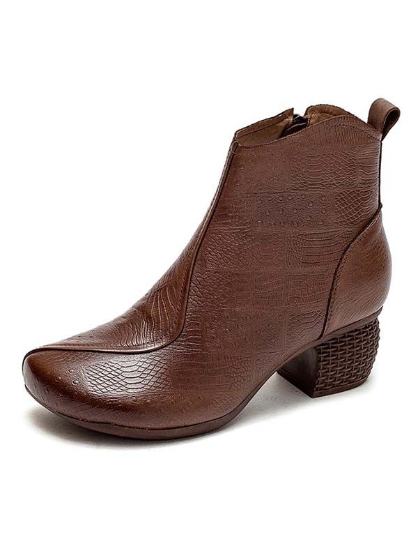 Handgemachte Retro Chunky Boots Aus Geprägtem Leder