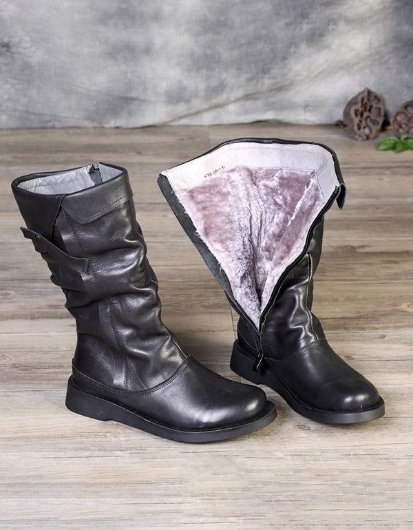 Kniehohe Retro-stiefel Aus Handgefertigtem Leder