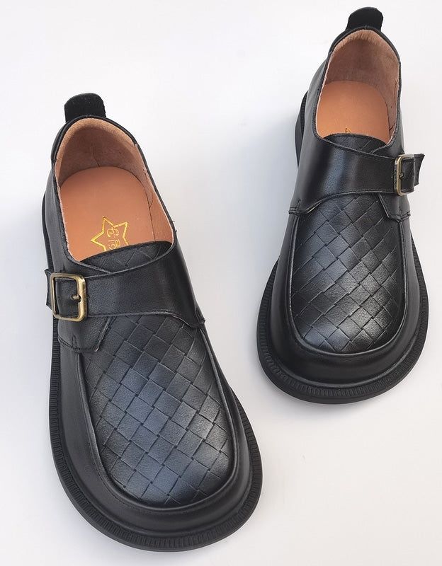 Leder-loafer Im Retro-stil Mit Breiter Kopfschnalle