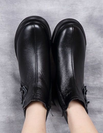 Retro-stiefeletten Aus Leder Mit Winterpelzfutter