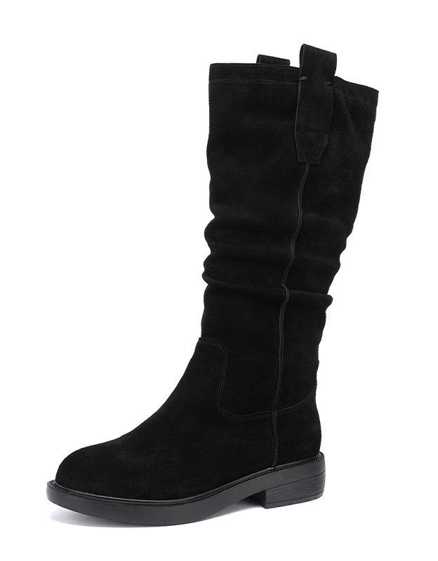 Schwarze Lange Winterstiefel Aus Wildleder Mit Weitem Schaft