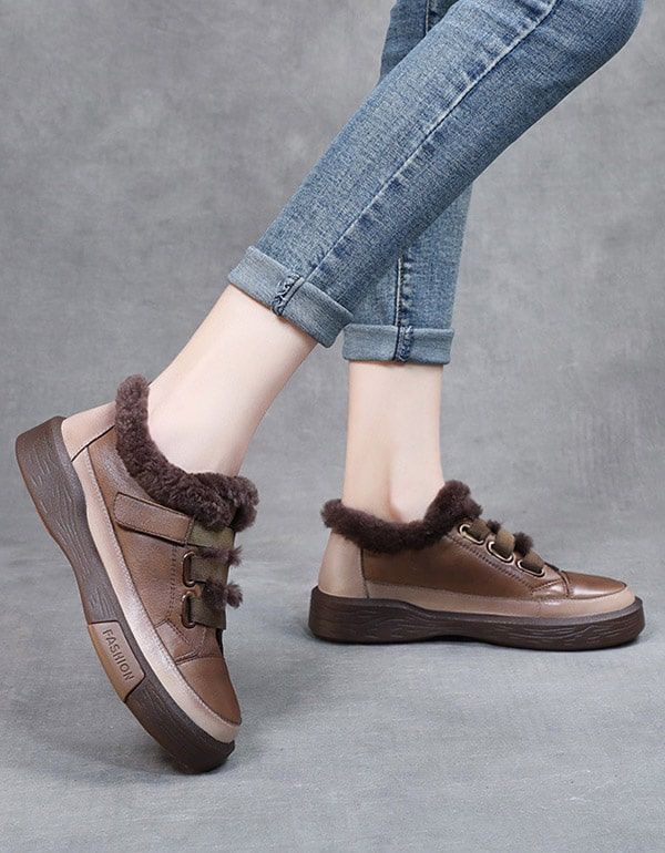 Retro-leder-pelz-beiläufiger Turnschuh Für Frauen