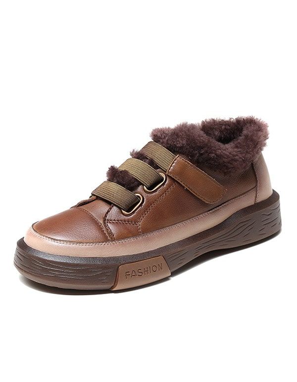 Retro-leder-pelz-beiläufiger Turnschuh Für Frauen